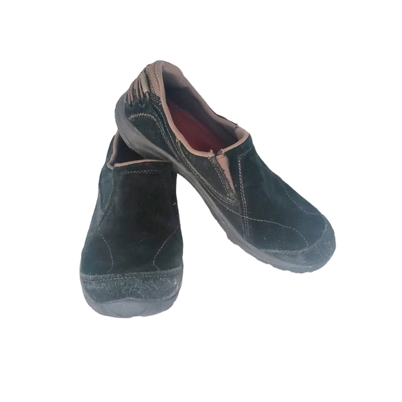 Merrell Black Suede Leather Loafers Slip On Flats Size 8 - Picture 2 of 6